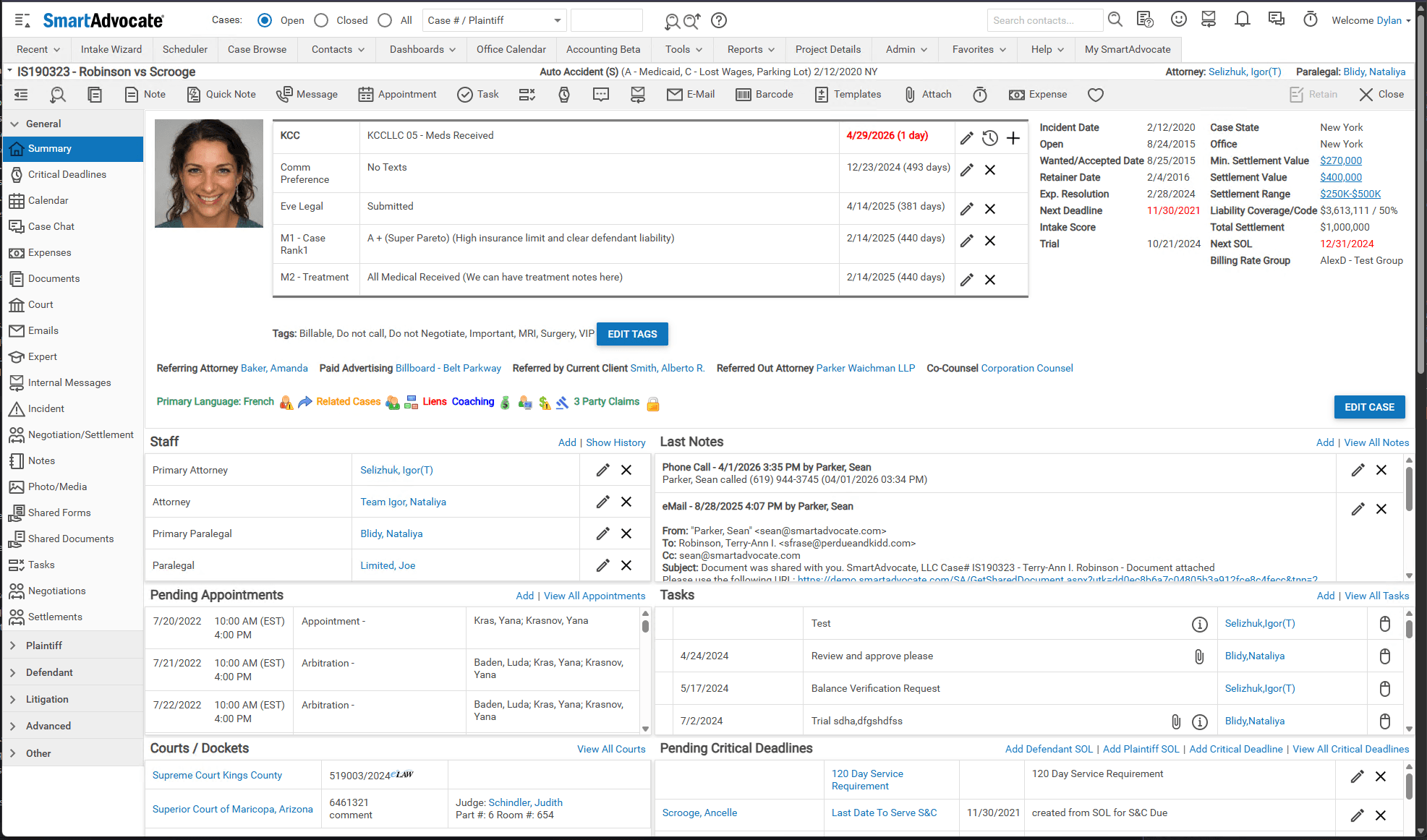 Legacy SmartAdvocate case management UI